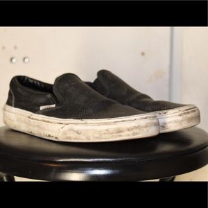 VANS black leather slip ons